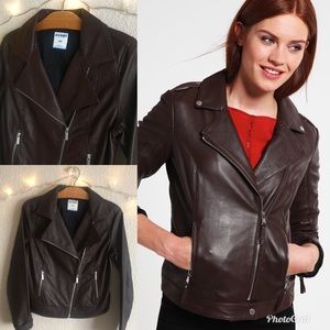🌹Brown Faux-Leather Moto Jacket🌹